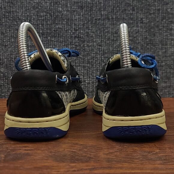 Sperry Top Sider Boat Shoes Womens 6.5 Black Leather Blue Trim Casual - Picture 8 of 13